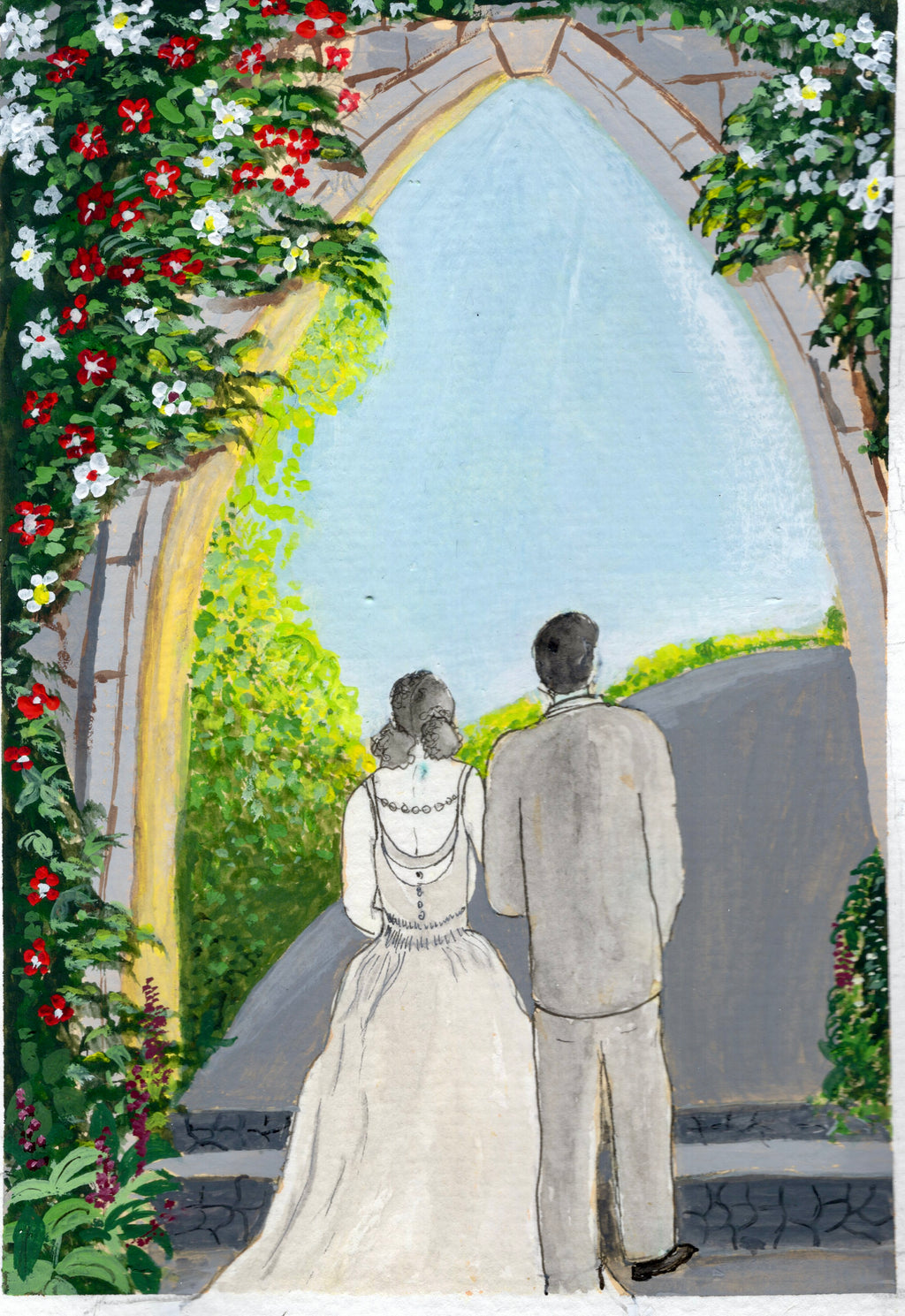 Wedding congratulations - Watercolour/gouache Art print card